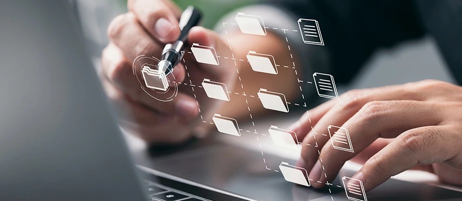 Proces digital de gestionare a datelor si documentelor, reflectand eficienta si inovatia in administrarea retelelor electrice