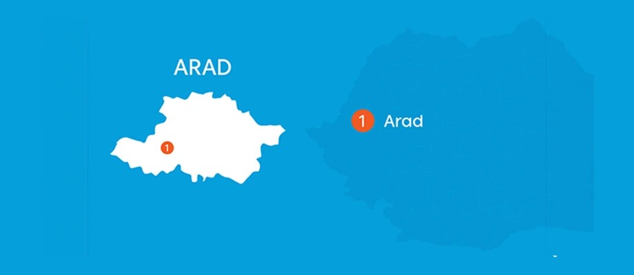 Harta județului Arad, parte din rețeaua de distribuție a energiei electrice.