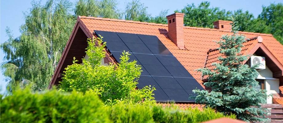 Photovoltaic panels installed on a residential roof.