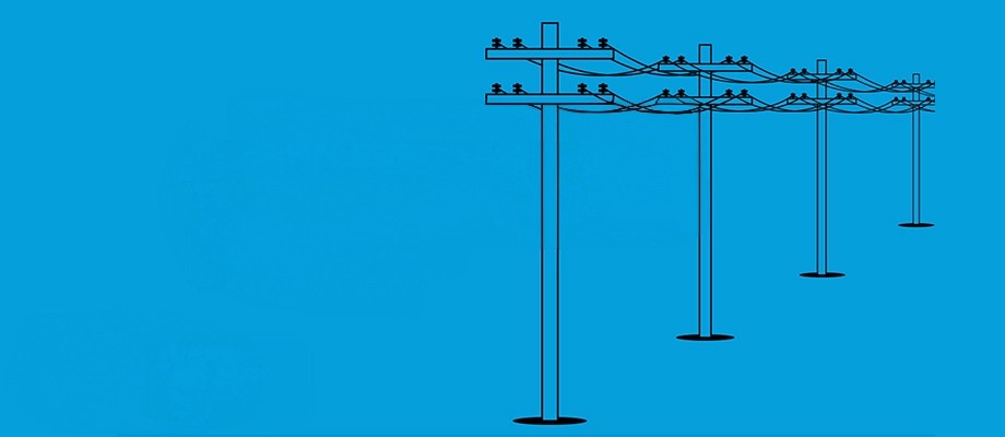 Minimalist-style schematic drawing with poles supporting electrical cables.