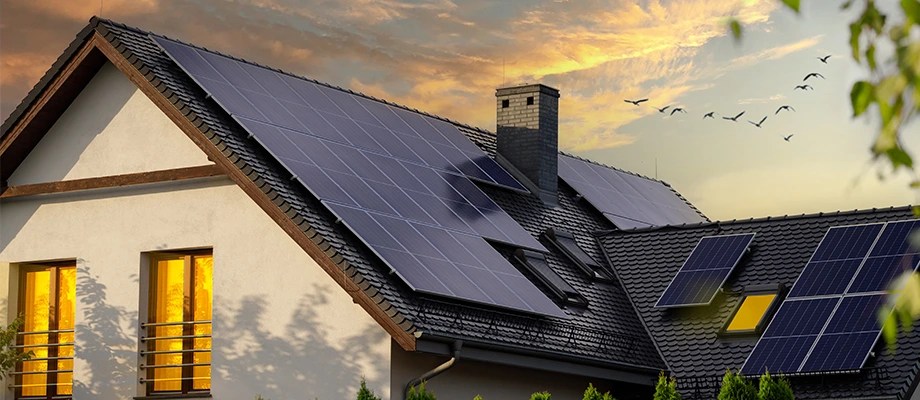 Sistem de panouri solare rezidențiale, care ilustrează producția de energie regenerabilă acasă.